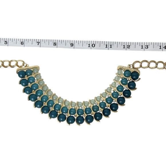 Talbots Beaded Bib Necklace Blue Green Clear Rhinestone Accents Gold Tone Chain - Picture 11 of 13